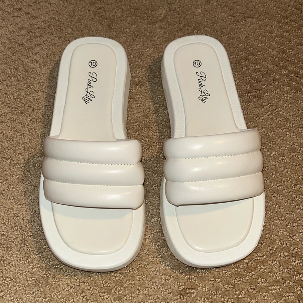Pink Lily Puff Platform Slides